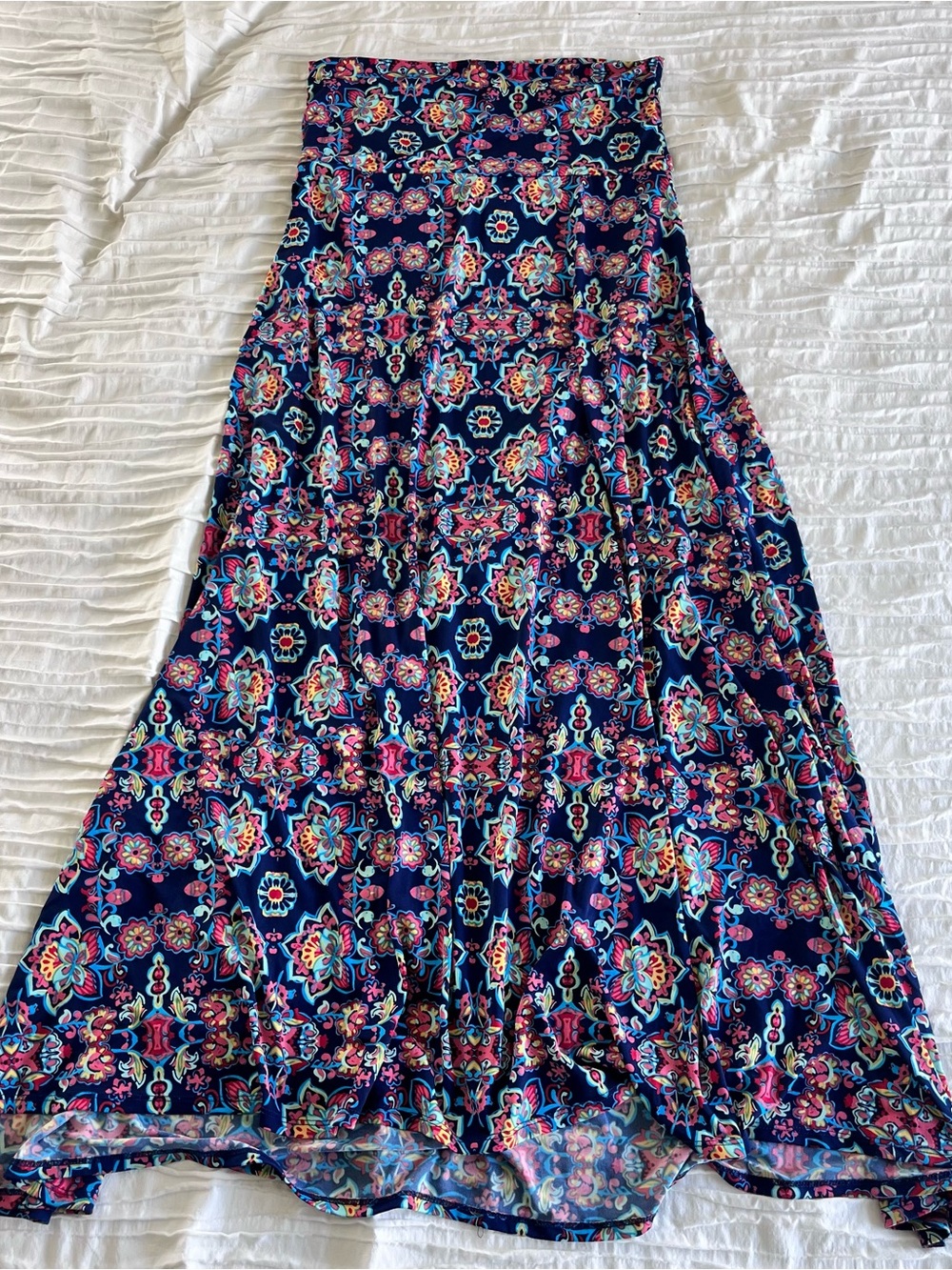LuLaRoe Navy Floral Maxi Skirt with Multicolor Medallion Print